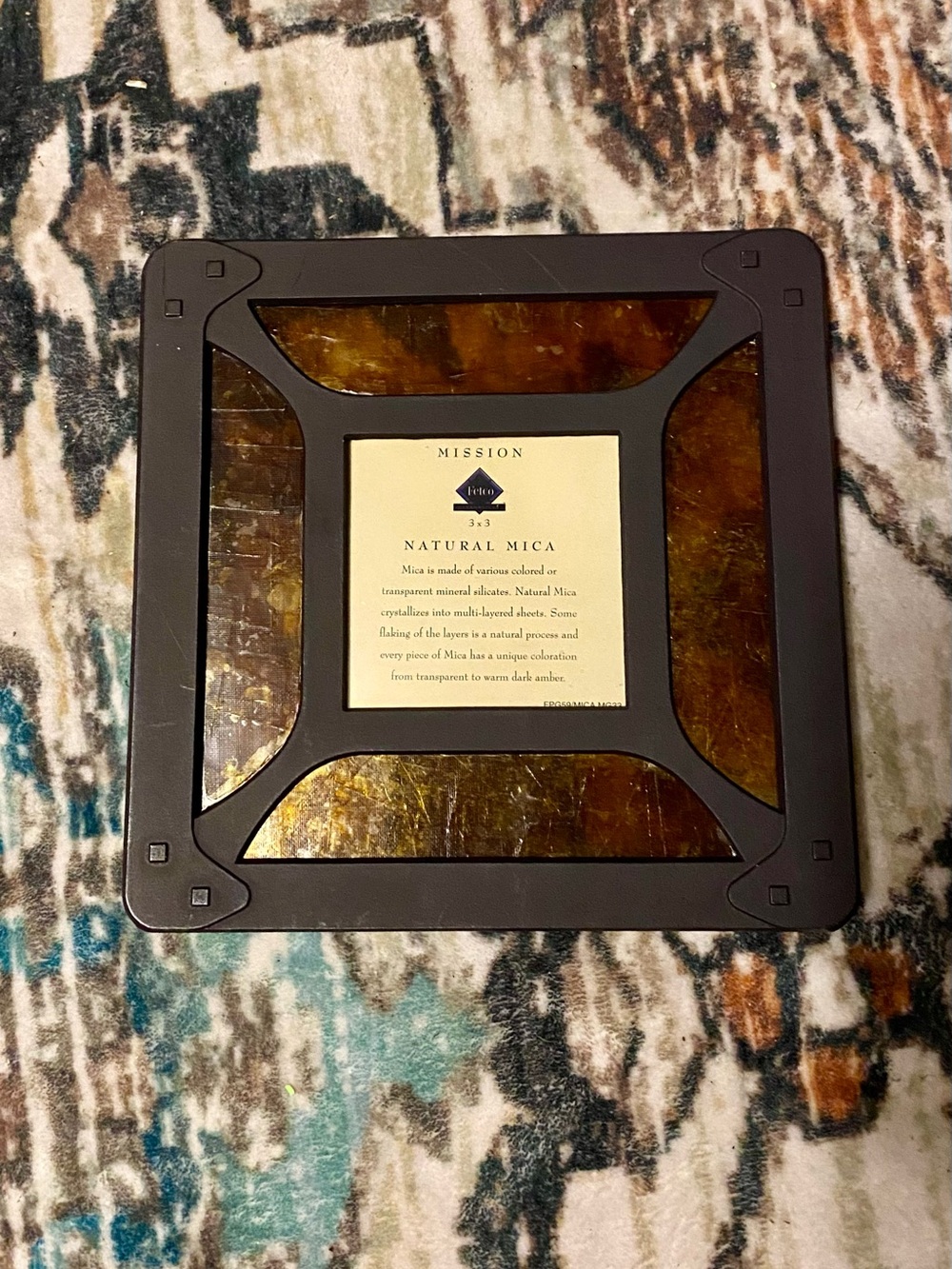 Fetco Mission Style Natural Mica Amber Metal Square Photo Frame 3”x3” - Picture 6 of 7